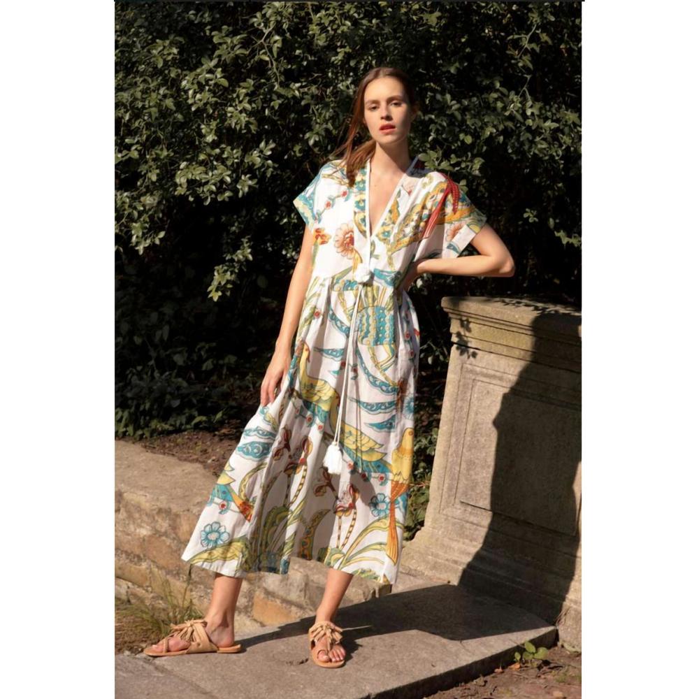 NEW GUADALUPE DESIGN women's raven tropical birds kimono dress in multi - Picture 3 of 3